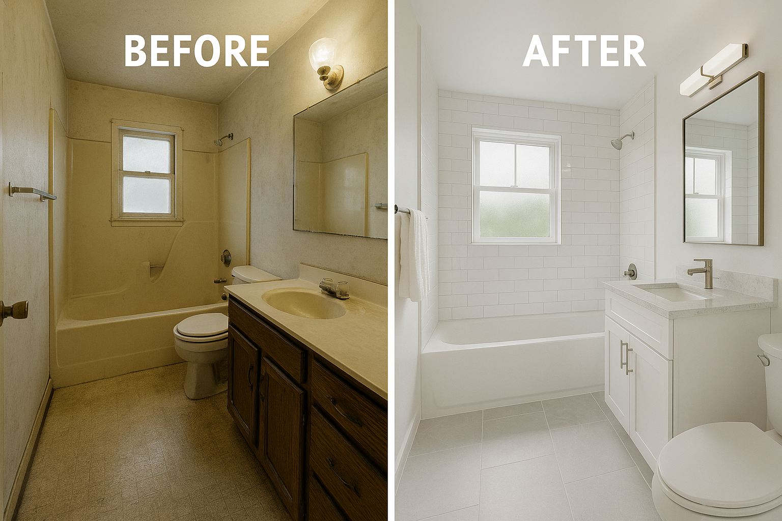 Antes y despues de remodelacion de bano